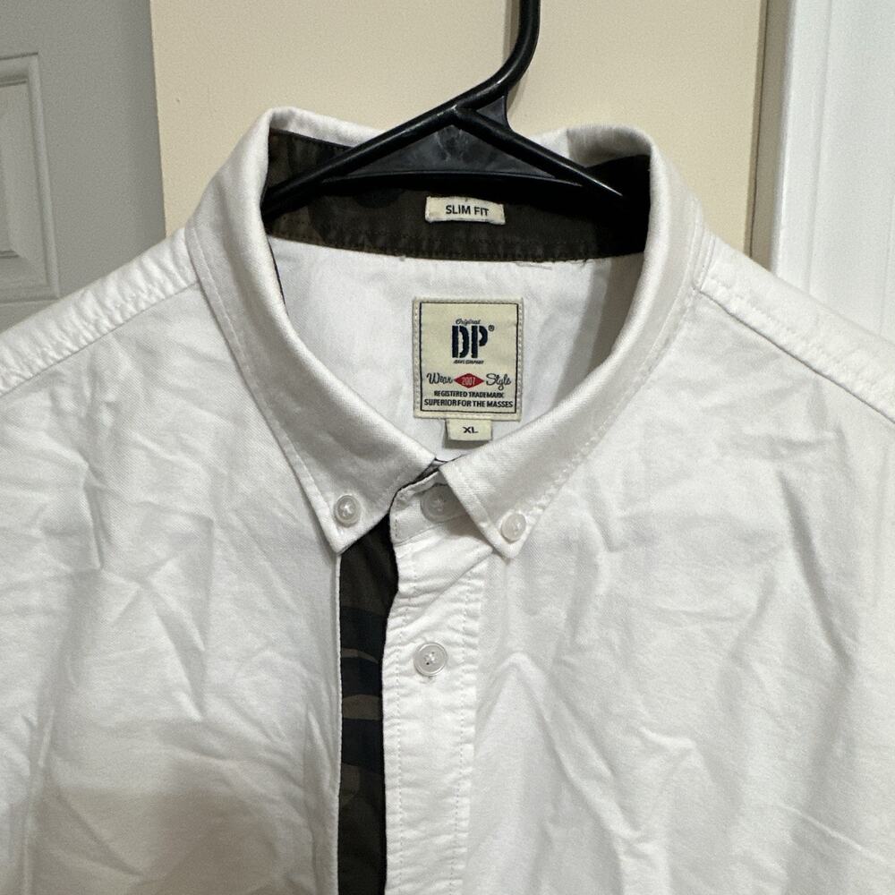 White Button Down Short Sleeved Cotton shirt With Camo Trim XL